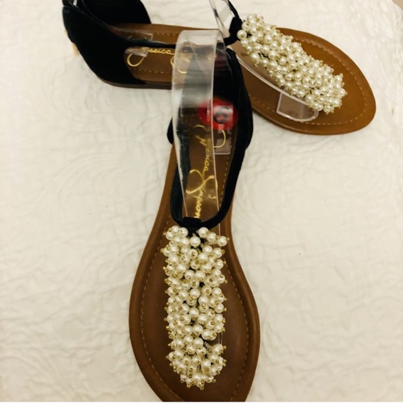 Jessica S. Sandals Pearls embellished Size 6/5 - Picture 1 of 8